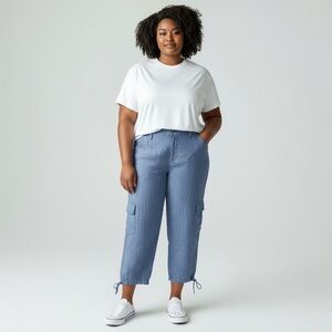 Anthrapologie - Sanctuary - Denim Blue Linen Cargo Crop Pant - 32